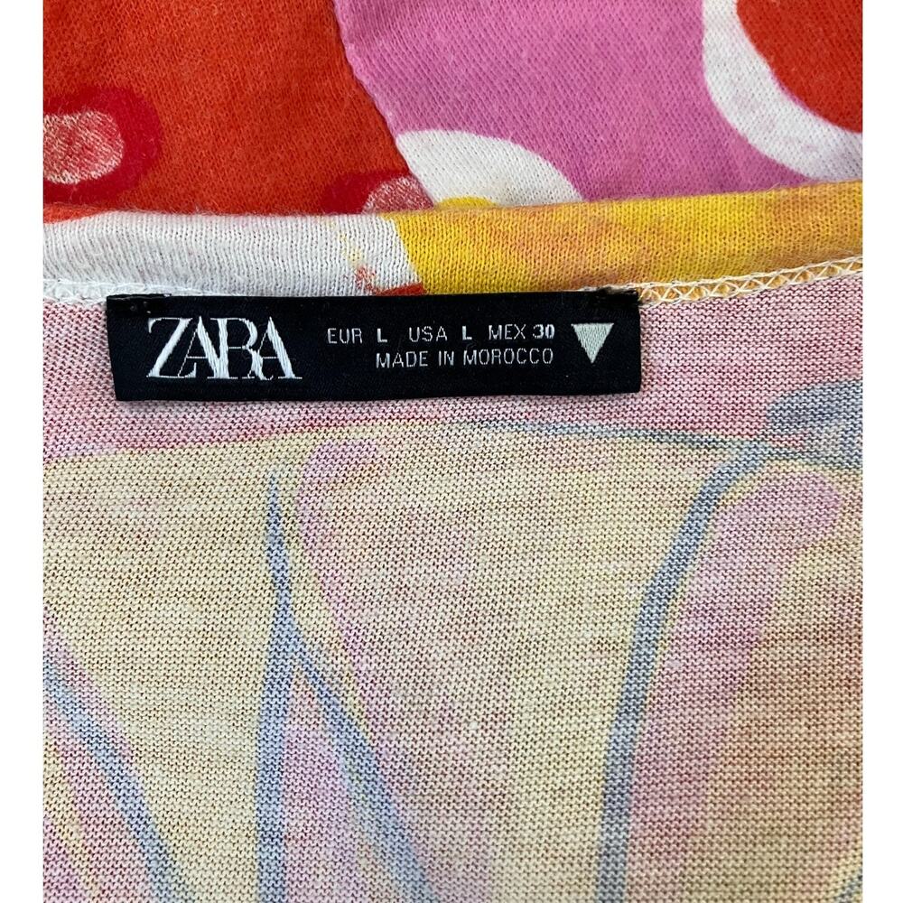 Zara Pink Orange Yellow Abstract Shirt Large - Picture 3 of 3